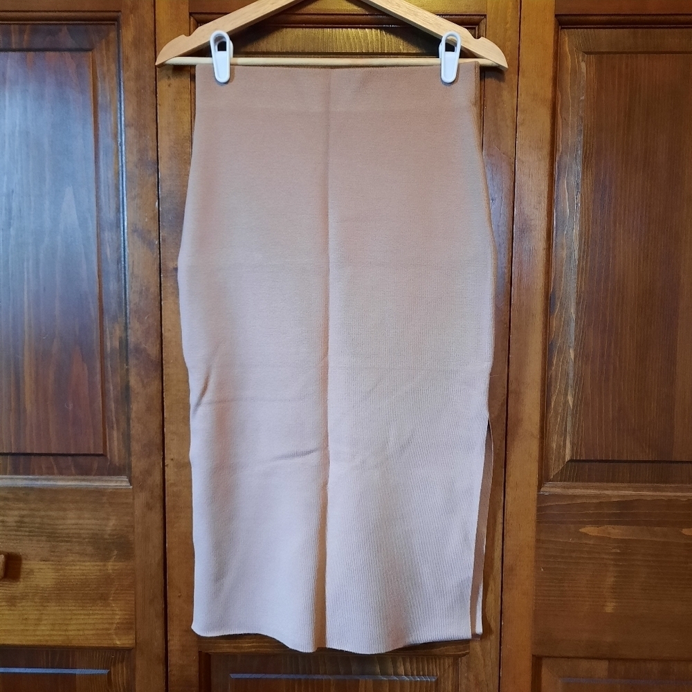 House Of Harlow 1960 Tan Knit Side Slit Pencil Midi Skirt Size Small